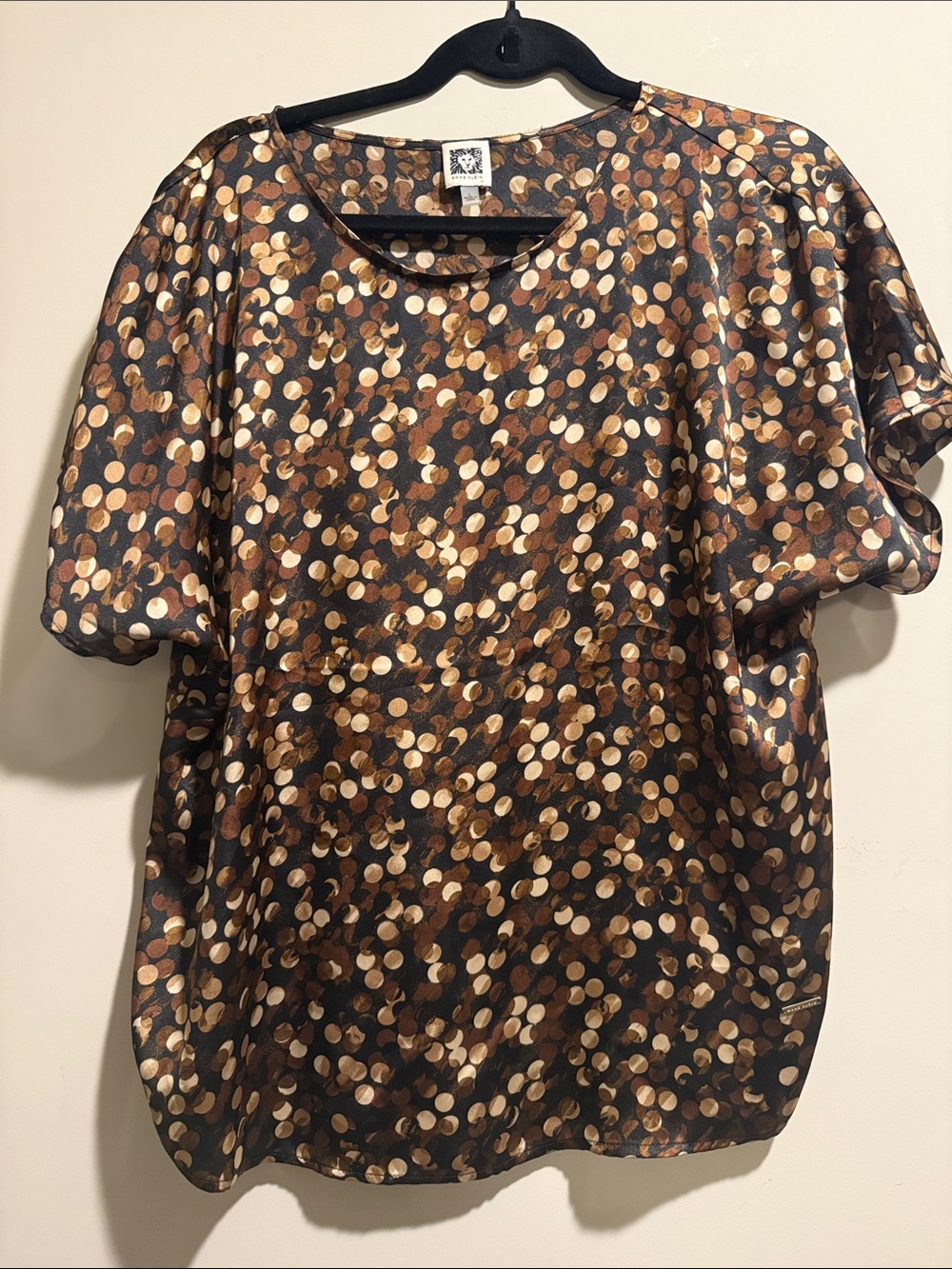 Anne Klein Brown, Cream & Tan Polka Dot Short Sleeve Tee